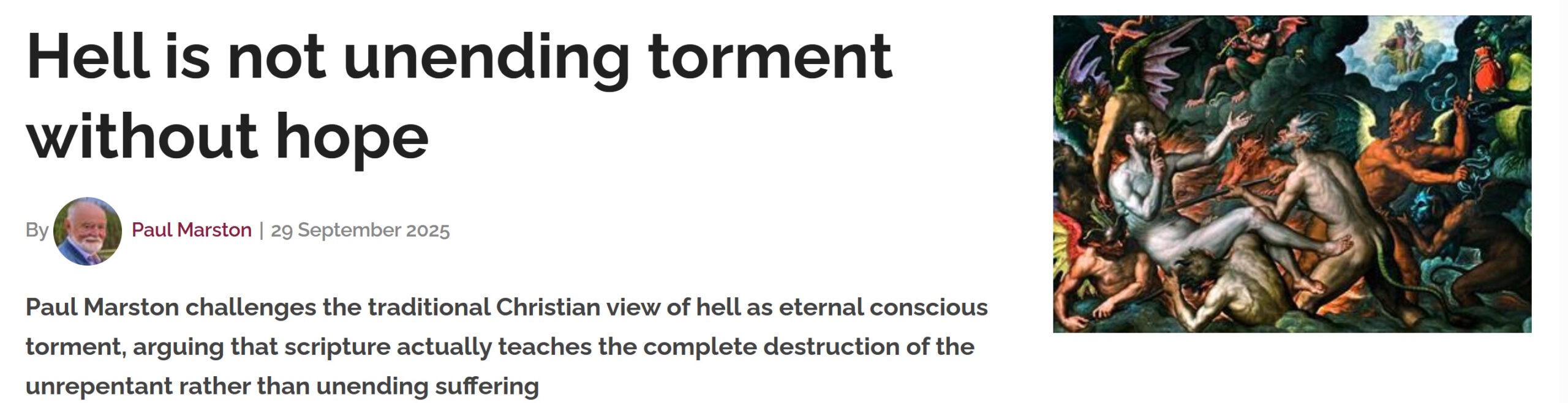 New Opinion Article: “Hell is not unending torment without hope”